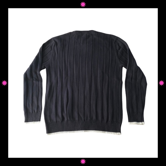 MEN’S NAVY BLUE SWEATER WITH WHITE TRIM ON CUFFS, NECK & BOTTOM BY NAUTICA XL - Picture 2 of 7